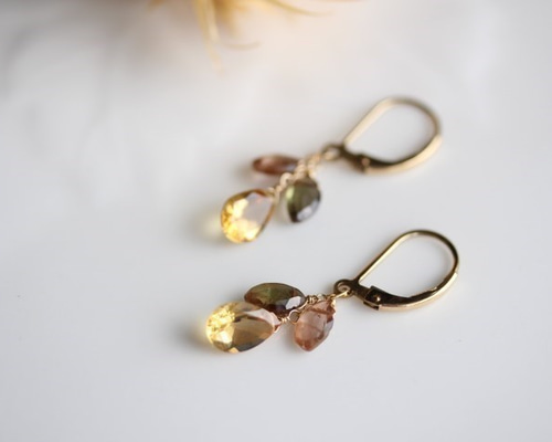 宝石質シトリンとアンダリュサイトの秋色ピアス【K14gf】 ピアス