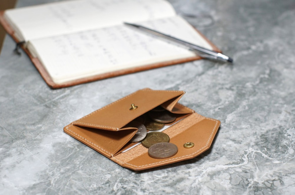 【 地下皮革工作室 】隨身系列：純手縫植鞣革零錢卡夾 - Buttero 茶色 第3張的照片