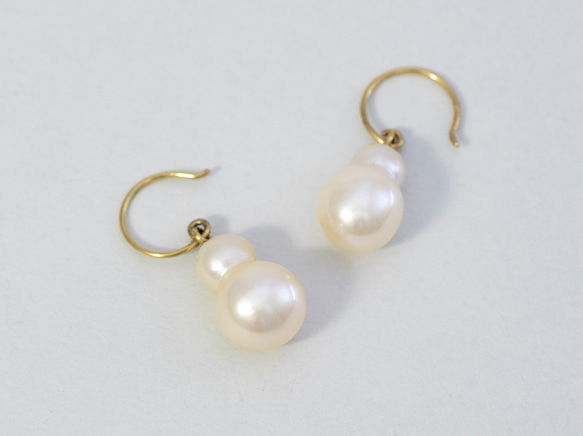 Fresh water pearl round hook pierce/K18YG 3枚目の画像