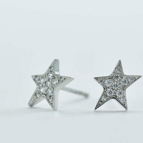 K18WGダイヤモンド0.08ct スターパヴェピアス ピアス（スタッド・一粒