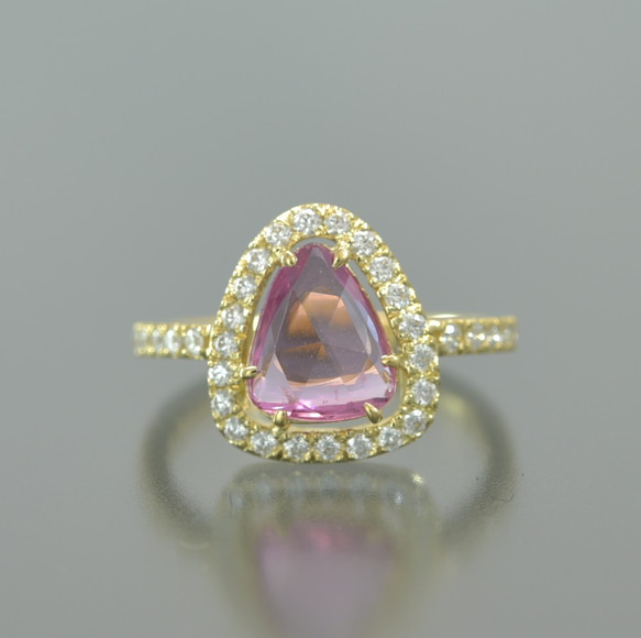 【店舗にて販売済み】K18YG ピンクサファイア ダイヤモンド リング （414071B） 2枚目の画像