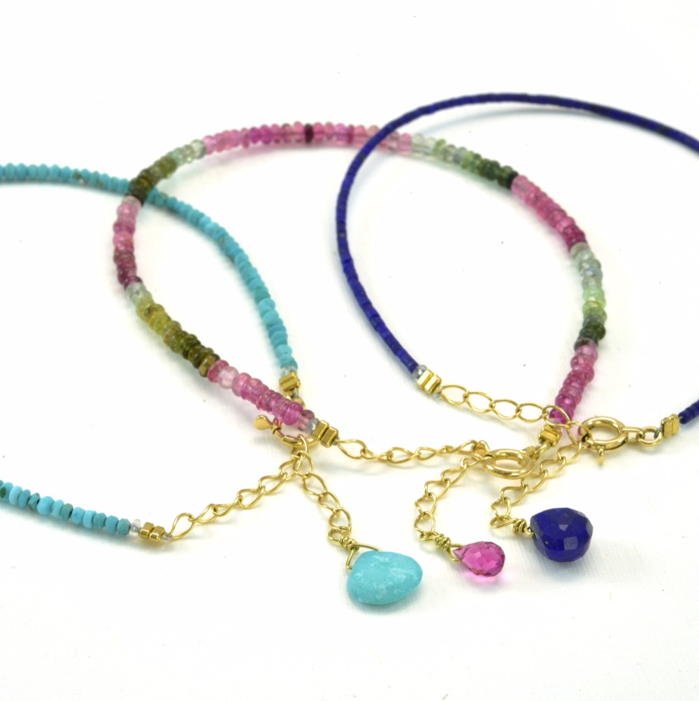 天然石ブレスレットK18YGｘトルマリンorターコイズ