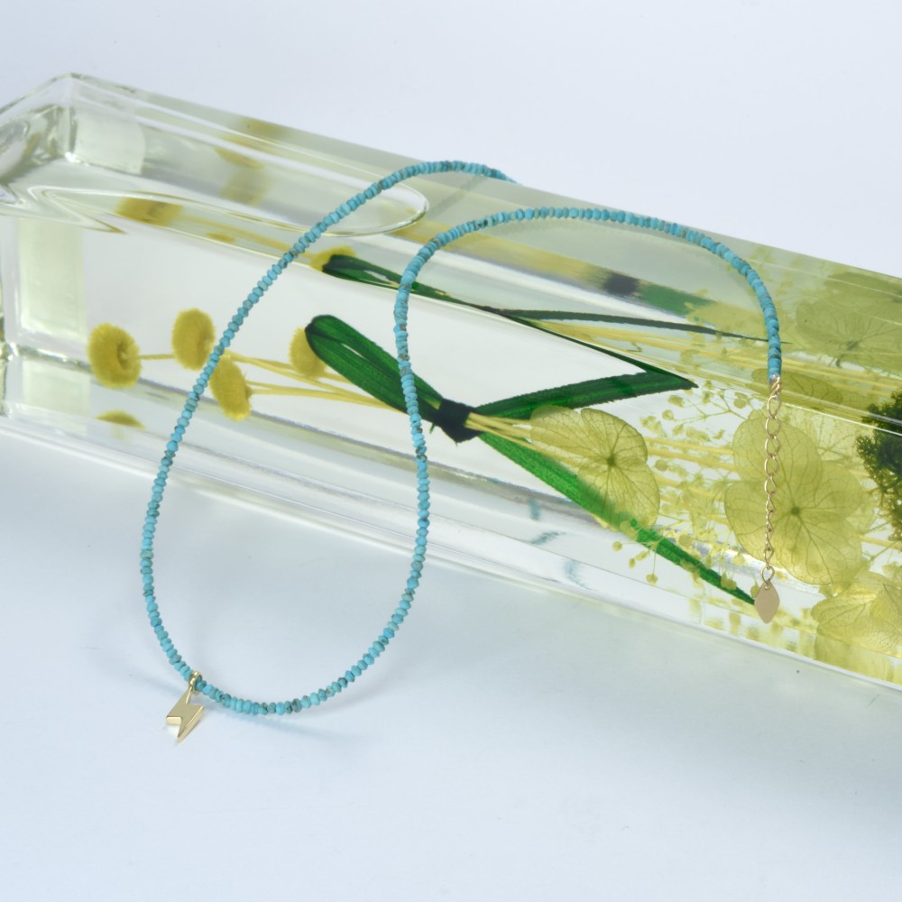 【ジェムストーンネックレス】ターコイズｘk18YGカミナリペンダント