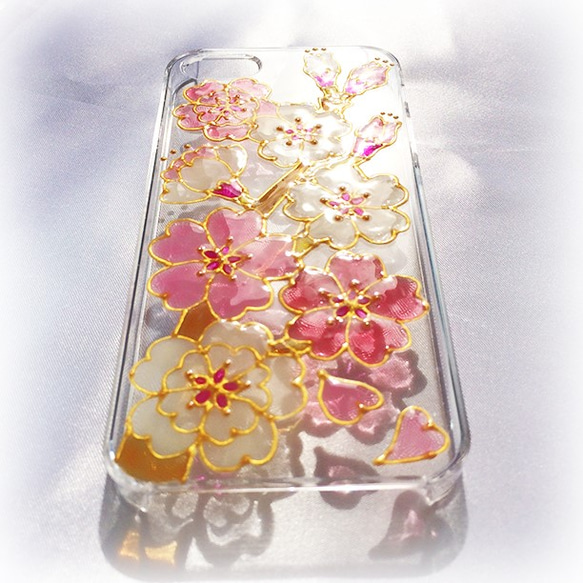 桜のステンドグラス風☆スマホカバー 2枚目の画像