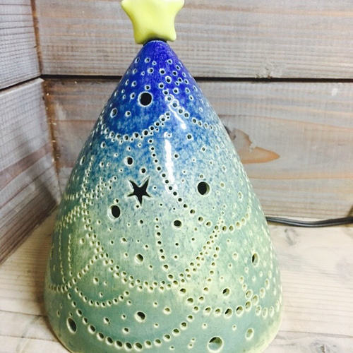 陶器の灯り クリスマスツリー ミニ スタンドライト・テーブルランプ 釉