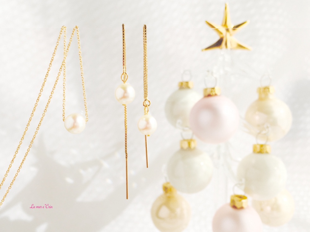 クリスマス限定セット第五弾☆14Kgfと本真珠の一粒ネックレス＆チェーンスティックピアス☆ギフトラッピング＆送料無料 4,440円