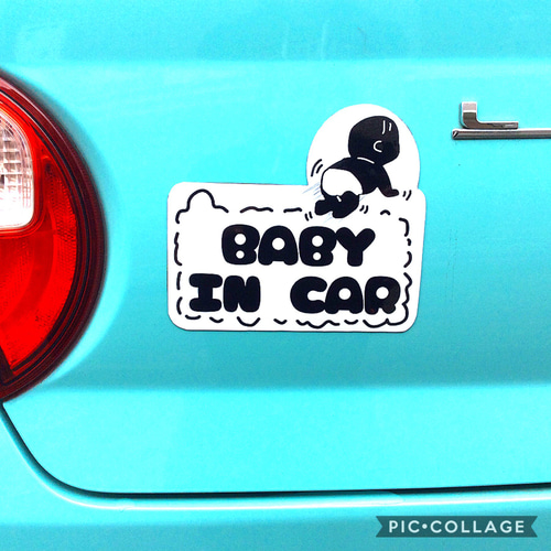 ベイビーインカー ステッカー マグネット 赤ちゃん はいはい 煙 白黒  