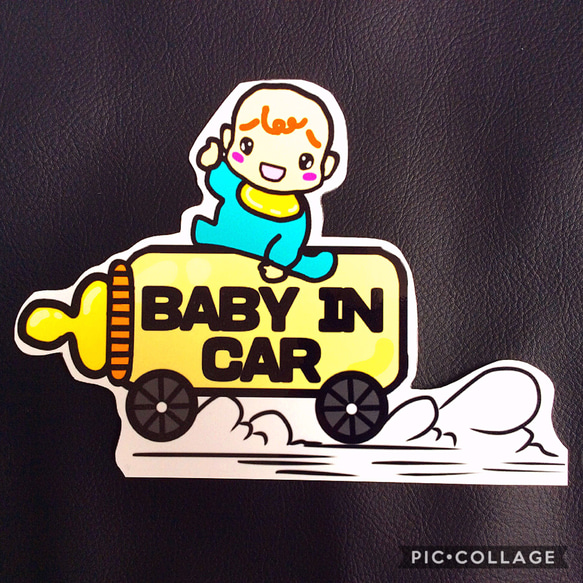 ベイビーインカー ステッカー マグネット 赤ちゃん 哺乳瓶 車 煙 キッズインカー チャイルドインカー カッティング 2枚目の画像