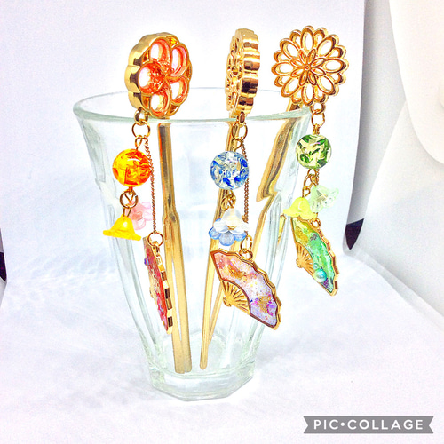☆揺れるかんざし 赤柄レジン扇子☆ 簪 レッド 和風 和柄