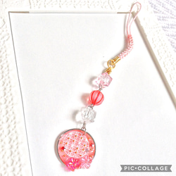 ☆和風ストラップ 赤☆ レッド レジン バッグチャーム キーホルダー 花