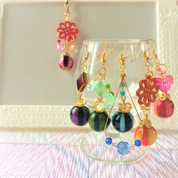 ★☆ピアス 刺繍玉 巻き玉 手毬 和風 和柄 イヤリング レジン 紫 / パープル ５種類☆★ 2枚目の画像