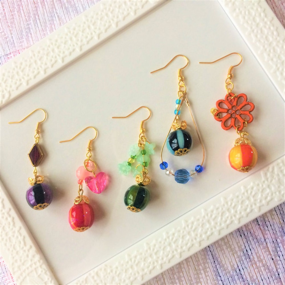 ★☆ピアス 刺繍玉 巻き玉 手毬 和風 和柄 イヤリング レジン 紫 / パープル ５種類☆★ 4枚目の画像