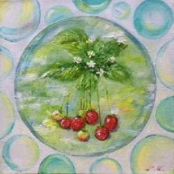 『苺』スクエア立体 油絵 1枚目の画像