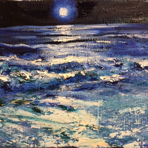 夜の海☆油絵 絵画 アトリエ風の通☆Etsuki Misu 通販 6564058