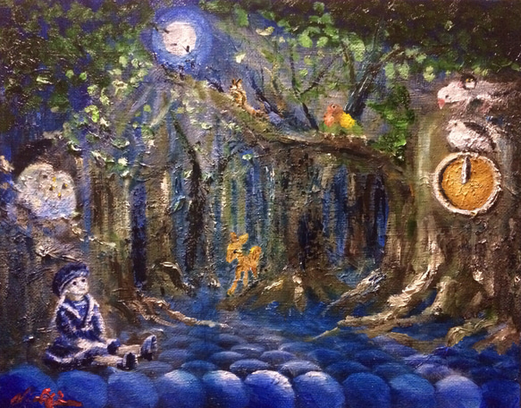 油絵 絵画 緑の森【色紙】