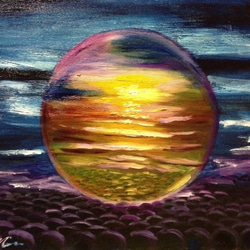自作油画　「郷愁」 プチアート『夜桜』油絵 絵画 アトリエ風の通☆Etsuki Misu 通販