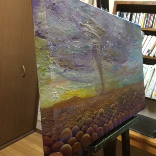 油絵（赤い荒野） 肉筆油彩画 「赤富士」里中 游 F10号 美術品 油絵 インテリア