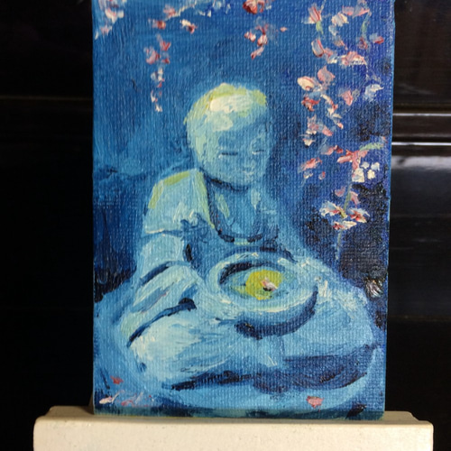 プチアート『夜桜』油絵 絵画 アトリエ風の通☆Etsuki Misu 通販
