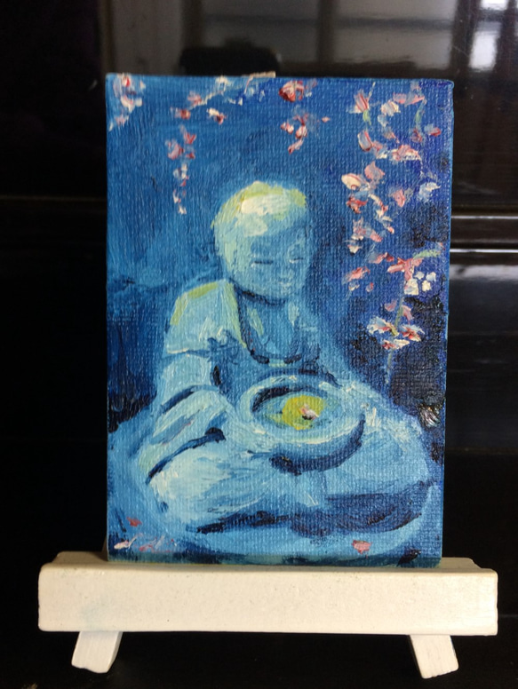 プチアート『夜桜』油絵 絵画 アトリエ風の通☆Etsuki Misu 通販
