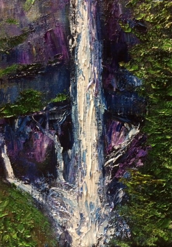 荘厳の滝 P20/727×530mm アクリル画 夕暮れ迫る滝・・・威厳と