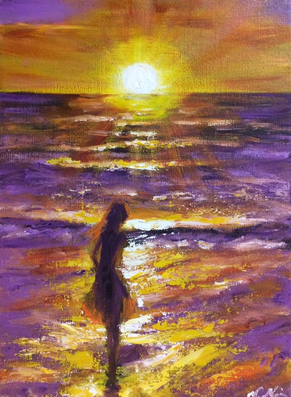 『夕陽が海に沈むまで』油絵 1枚目の画像