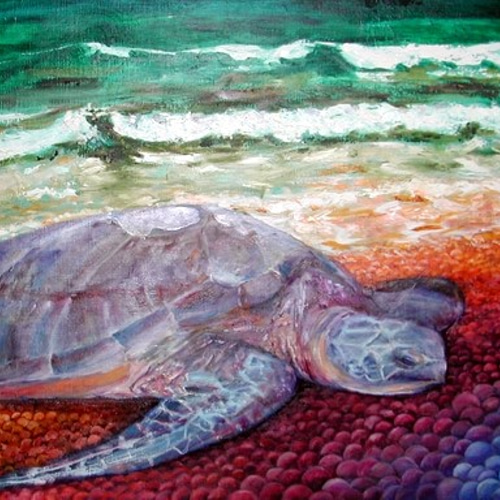 ウミガメの涙』油絵 絵画 アトリエ風の通☆Etsuki Misu 通販 9309298