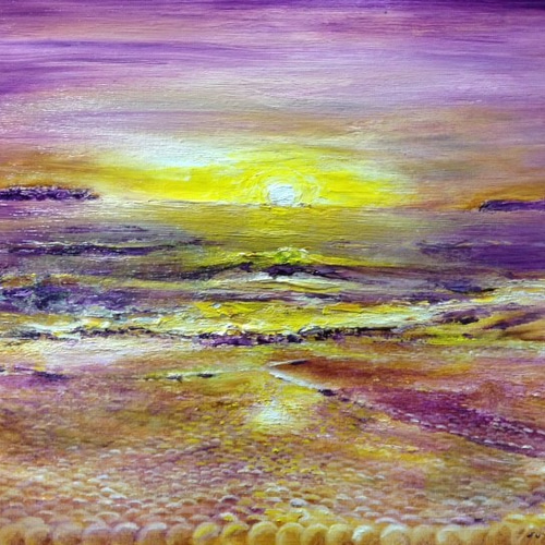 油絵 絵画 夕日の海【Ａ3】