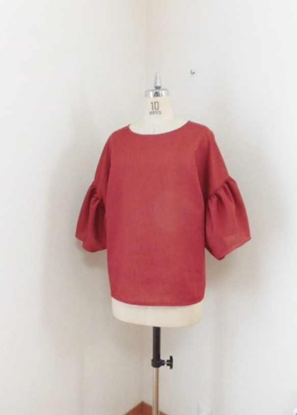 紅色襯衫訂單生產春夏卷袖子 第4張的照片