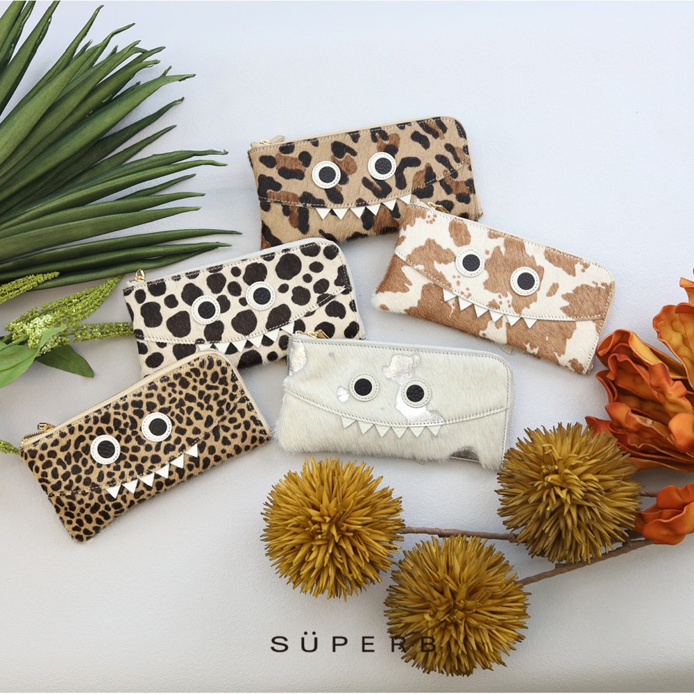 【毛付モンスターL字長財布/全11色】イタリアンレザーの毛付きレザー/思わず誰かに見せたくなるモンスター財布/L字長財布