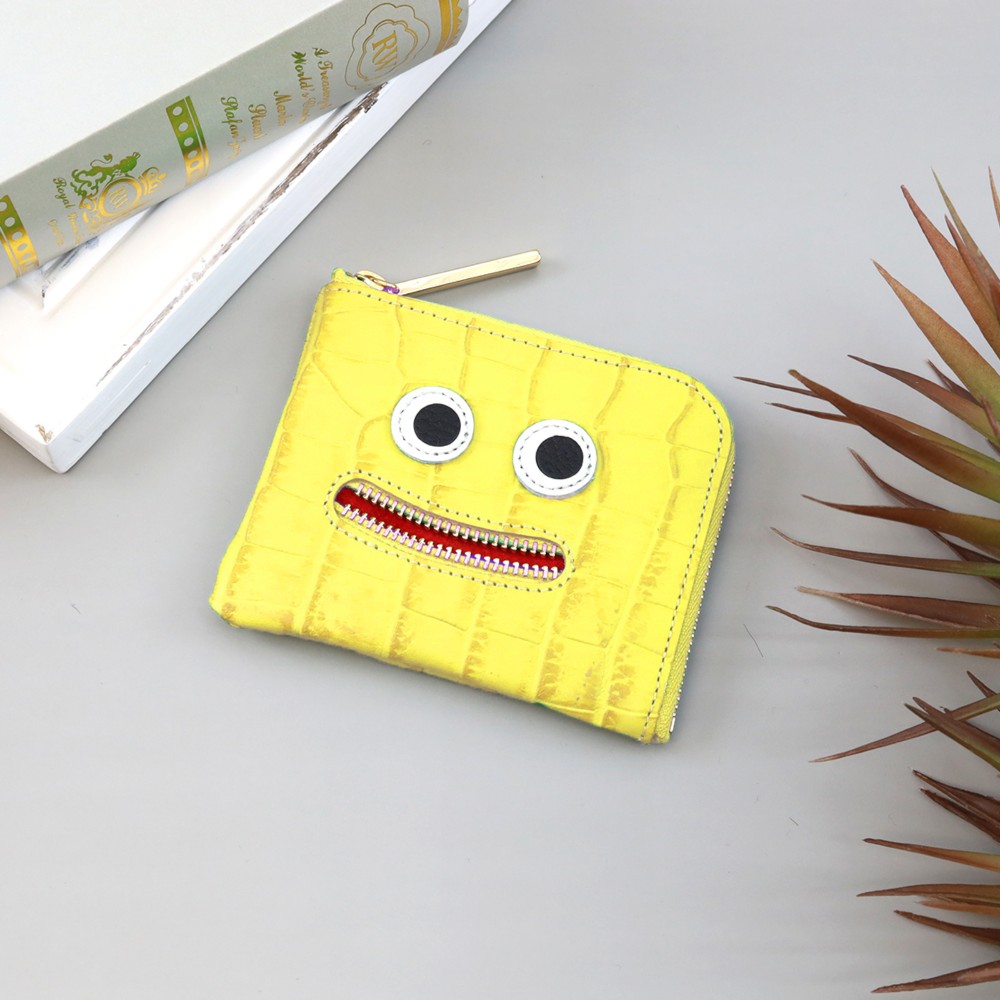 【型イエロー】クロコダイル型押しレザー/思わずニッコリ笑顔になってしまうコンパクトミニL字財布/コンパクト財布