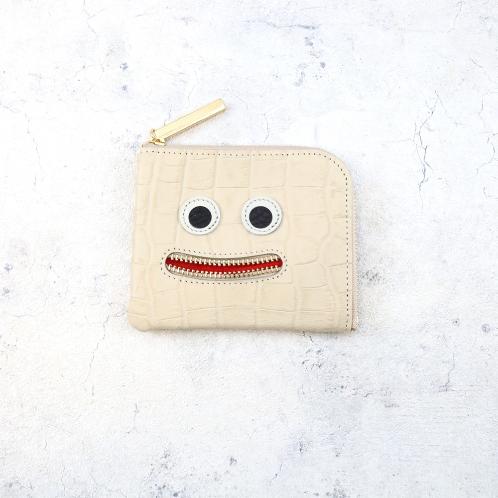 【型アイボリー】クロコダイル型押しレザー/思わずニッコリ笑顔になってしまうコンパクトミニL字財布/コンパクト財布