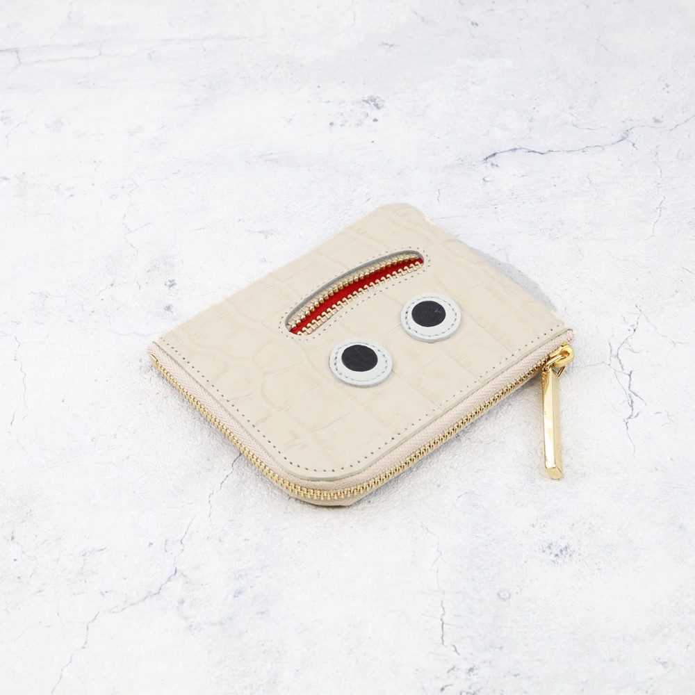 【型アイボリー】クロコダイル型押しレザー/思わずニッコリ笑顔になってしまうコンパクトミニL字財布/コンパクト財布