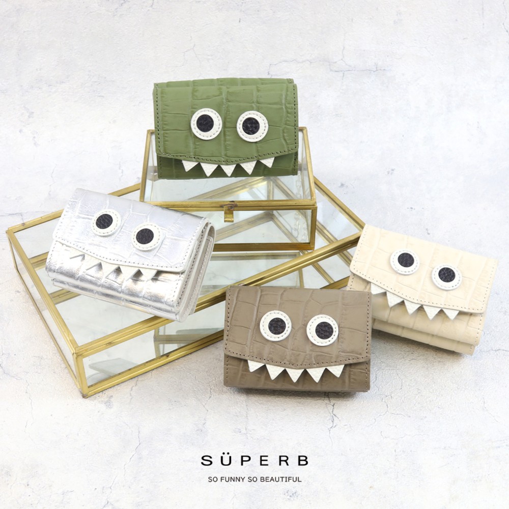 【クロコ型モンスターミニウォレット/全14色】思わず誰かに見せたくなる/ミニマムで大人カワイイコンパクト三つ折り財布