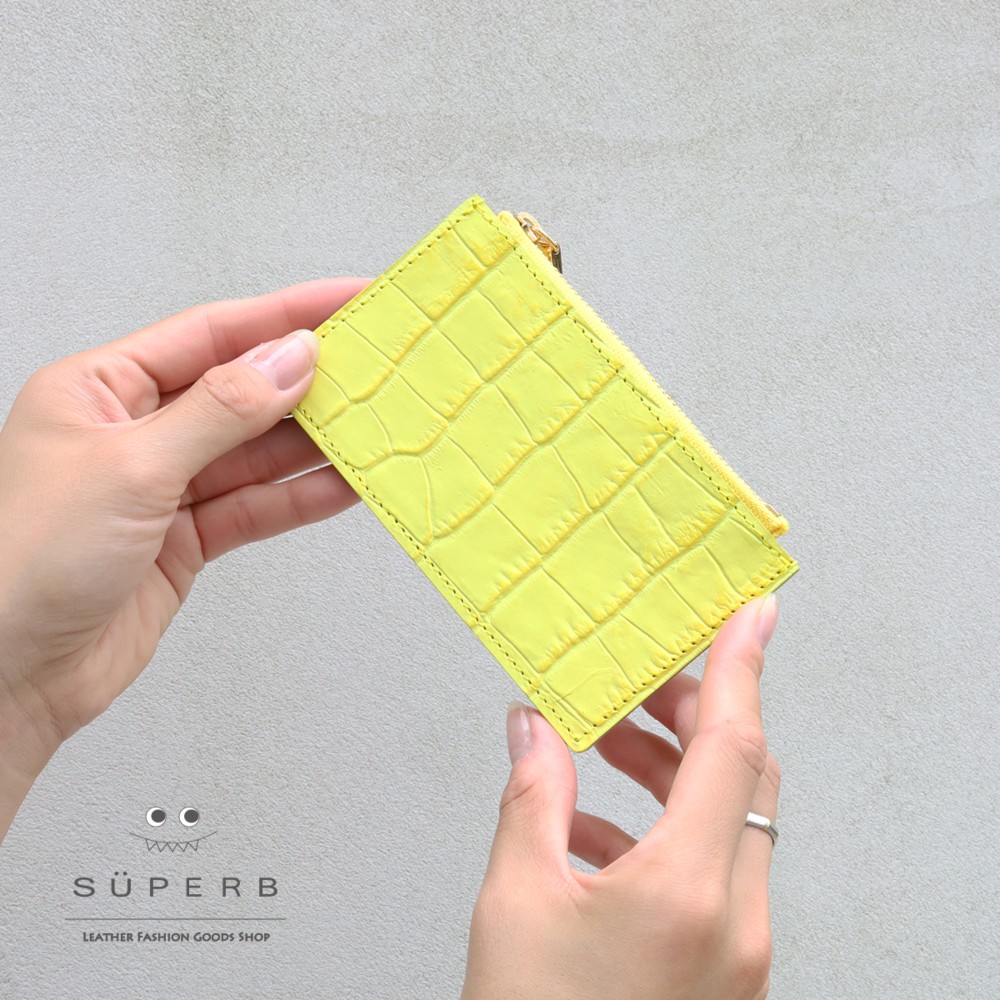 【ハンドメイド】本革　ミニフラグメントケース85×135　クロコ型押しブラック