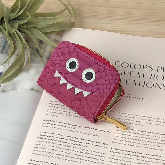 【パイソンビビットピンク】ダイヤモンドパイソンレザー思わず誰かに見せたくなるモンスターマルチケース/ミニ財布【パイソン】
