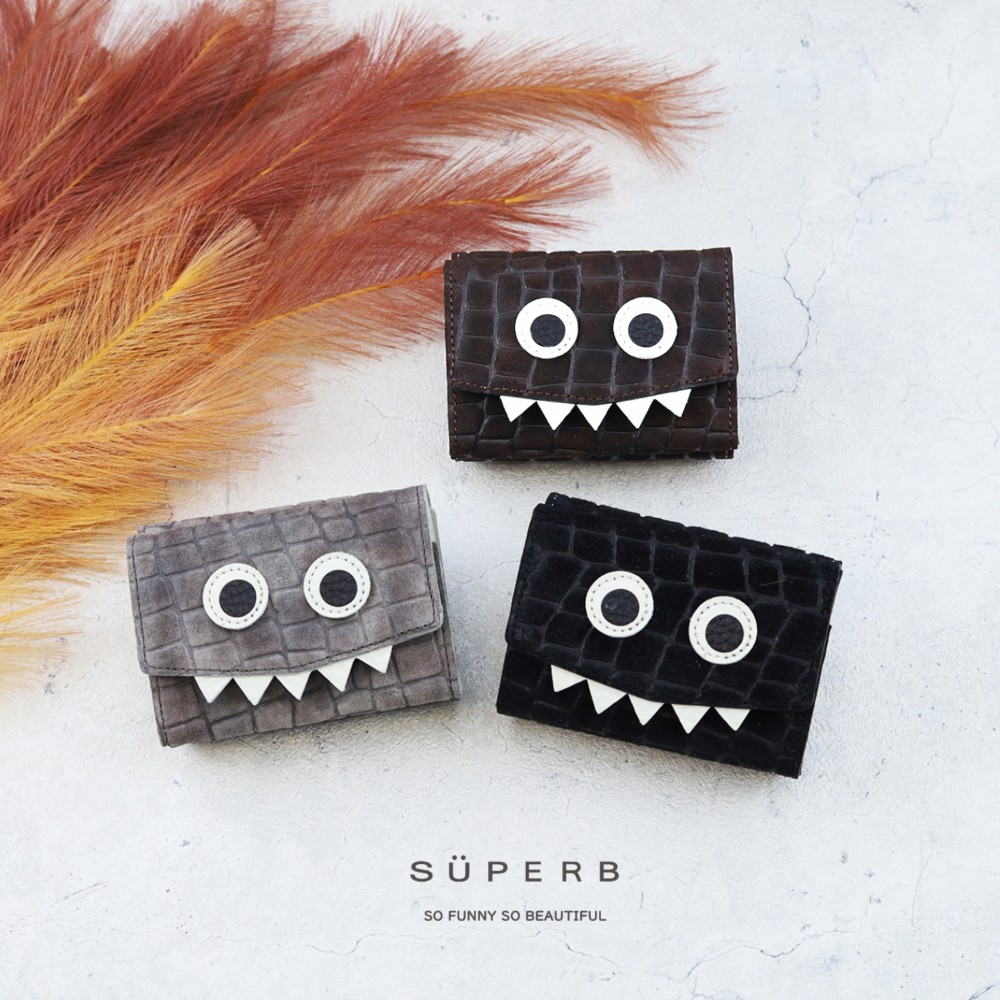 【ベロアモンスターミニウォレット/全2色】思わず誰かに見せたくなる/ミニマムで大人カワイイコンパクト三つ折り財布