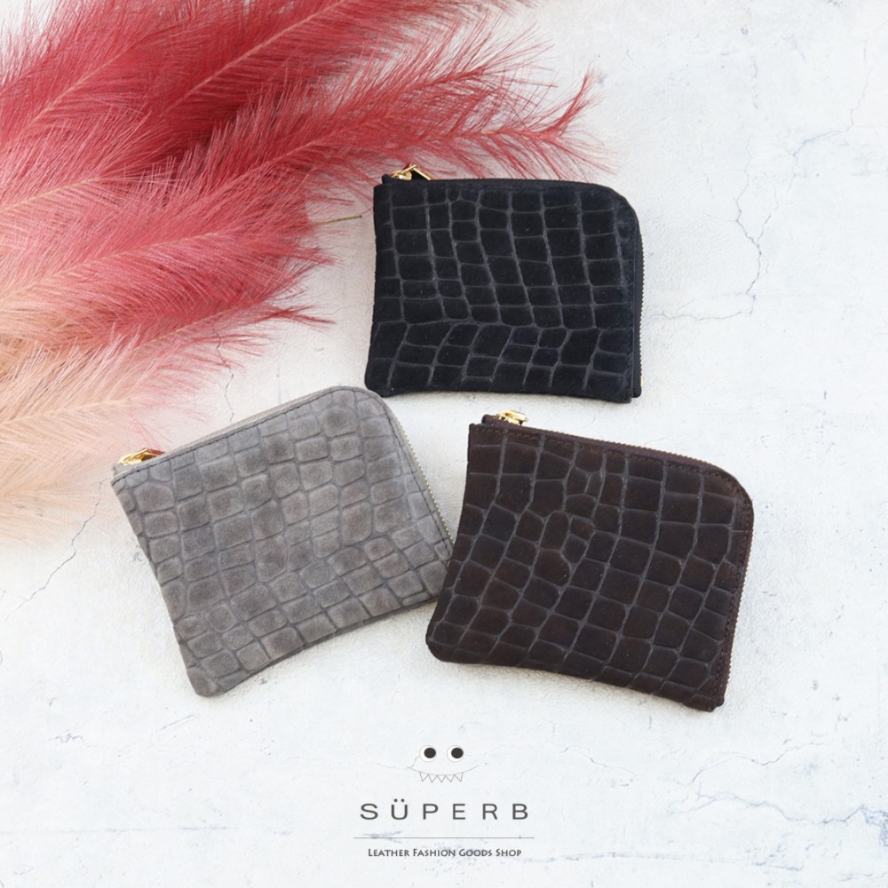 【ベロアmini/全2色】高級感のある薄くて軽いコンパクトミニL字財布/コンパクト財布 スリム 小銭入れ カード入れ