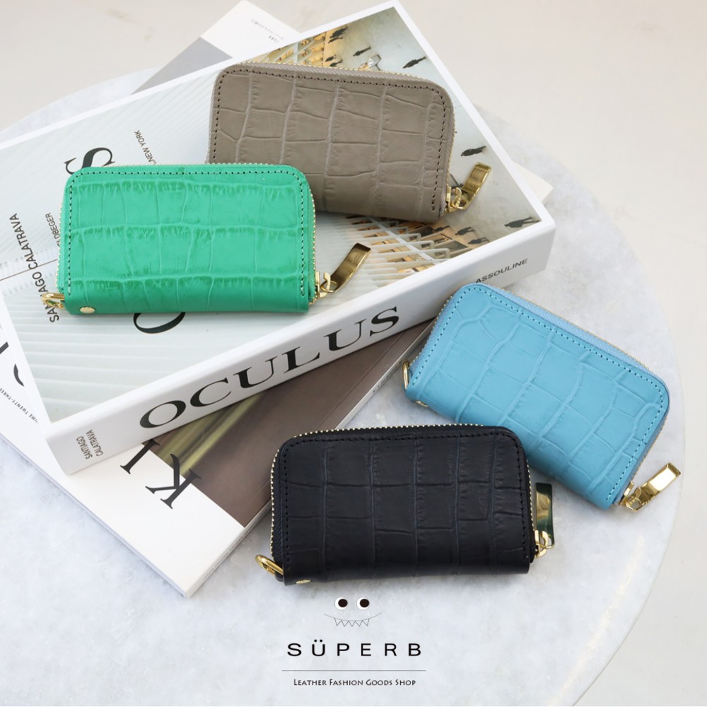 【4連クロコ型押しキーケース】クロコダイル型押しレザースマートキーケース/キーカバー/コンパクト/車/家鍵