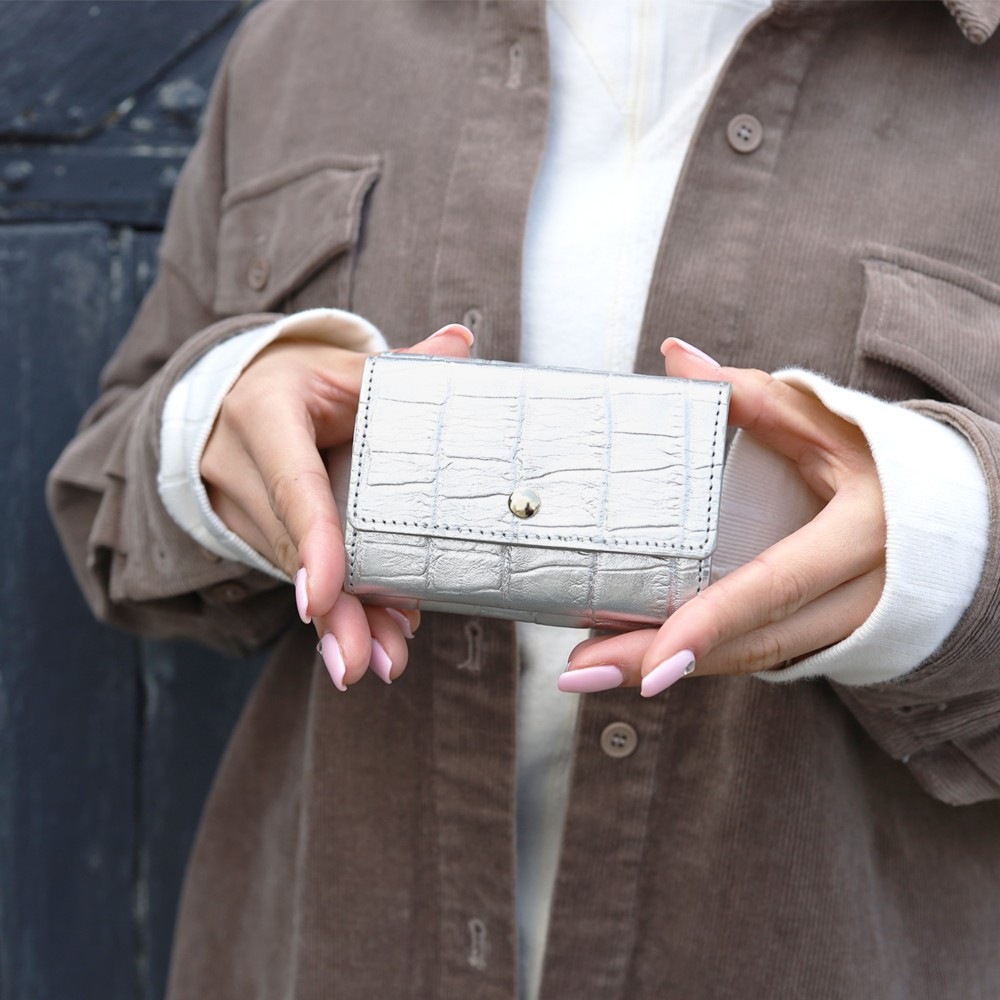 【クロコ型ミニウォレット/全14色】ミニマムで大人カワイイ小さくて大容量のコンパクト三つ折り財布【全14色】