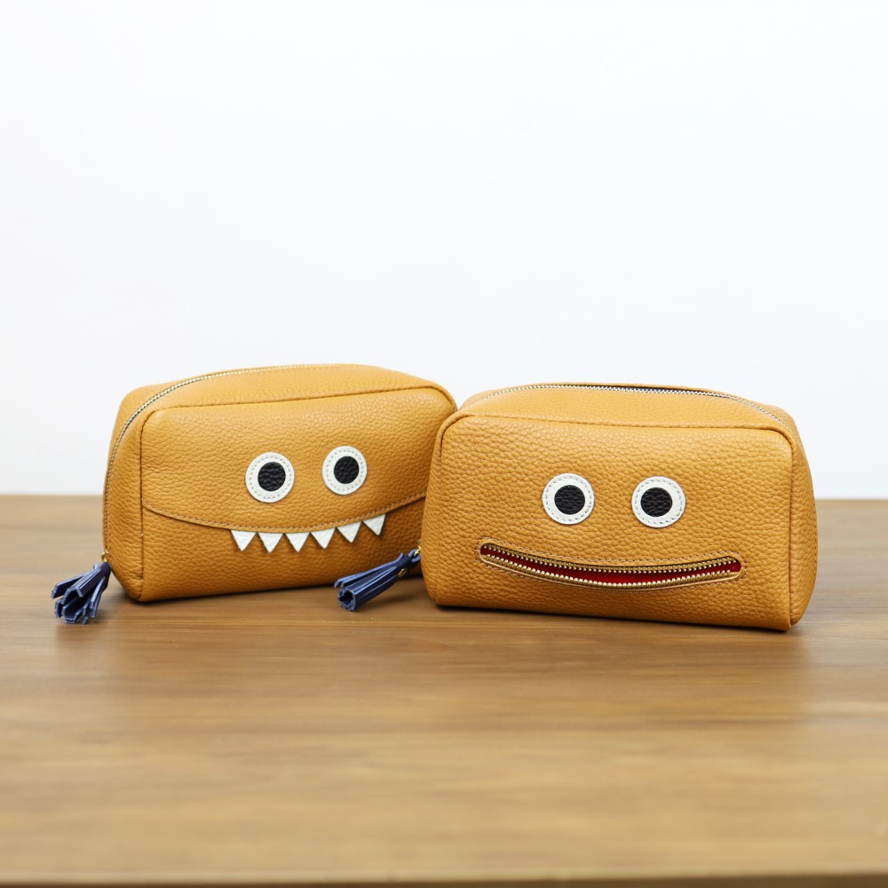 【キャメル/LARGE】毎日の相棒♪ふっくらコロンとしたモンスター/ニッコリマルチポーチ【お顔が選べる】
