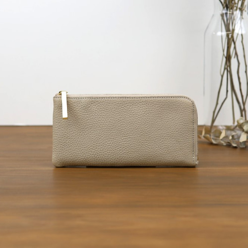 ベージュ】上品かつ高級感のある薄マチ軽量で大きく使えるL字財布/L字