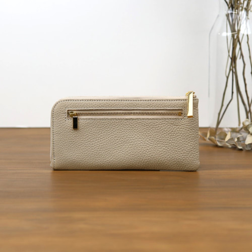 ベージュ】上品かつ高級感のある薄マチ軽量で大きく使えるL字財布/L字
