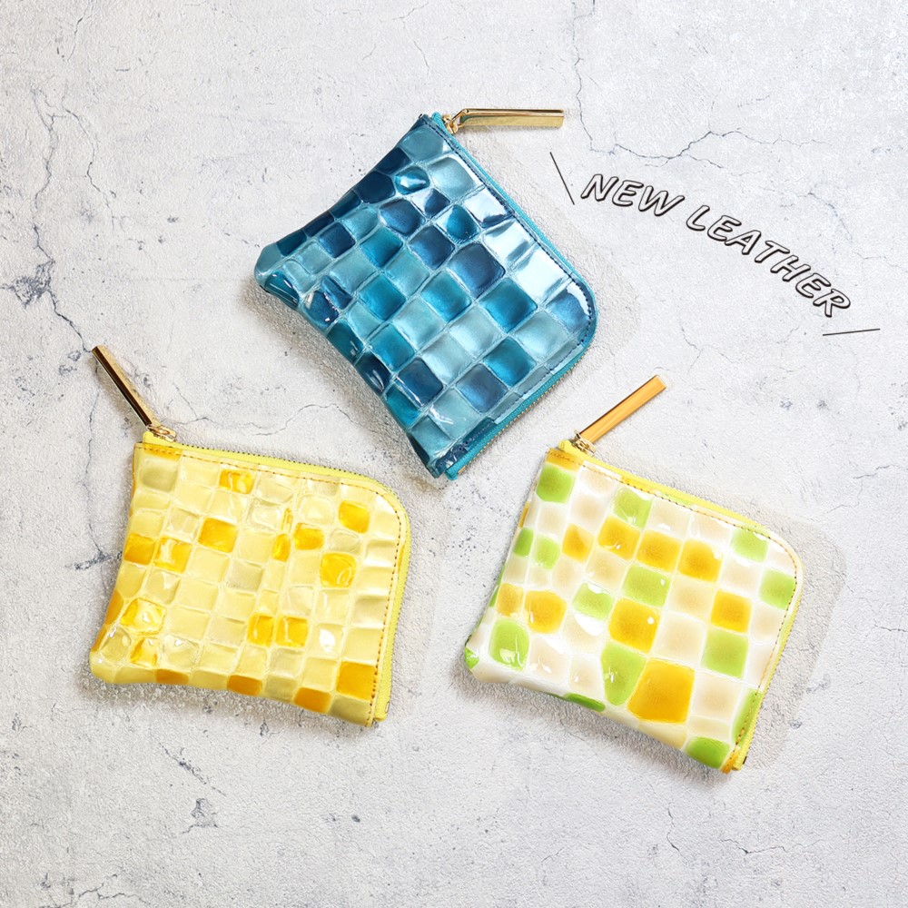 【ステンドmini/ゴールド】ジュエリーのように輝くステンドグラスレザー/高級感のある薄くて軽いコンパクトミニL字財布