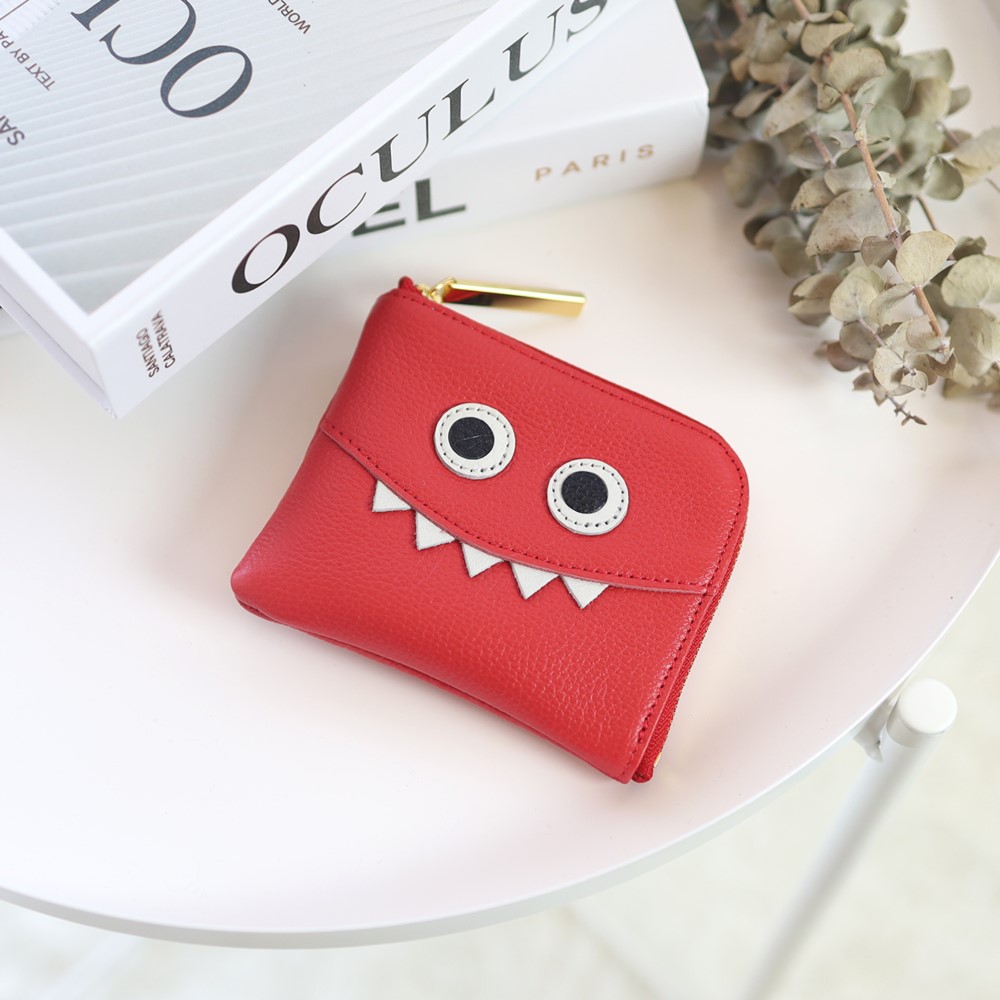 【レッド】高級感のある薄くて軽い/思わず誰かに見せたくなるモンスターコンパクトミニL字財布/コンパクト財布