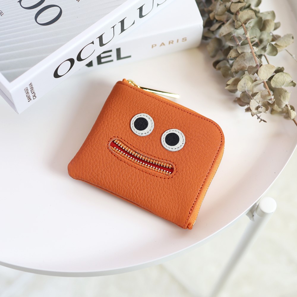 【オレンジ】高級感のある薄くて軽い/思わずニッコリ笑顔になってしまうモンスターコンパクトミニL字財布