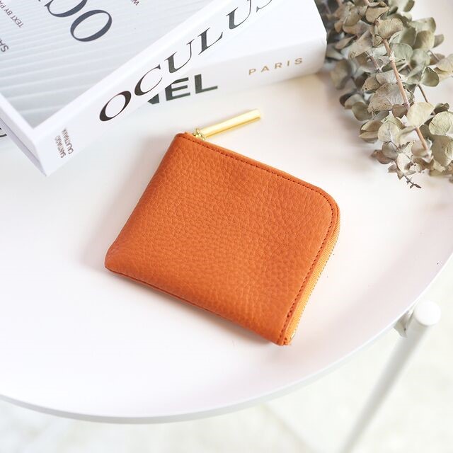 【オレンジ】高級感のある薄くて軽いコンパクトミニL字財布/コンパクト財布【ミニマリスト/ユニセックス】