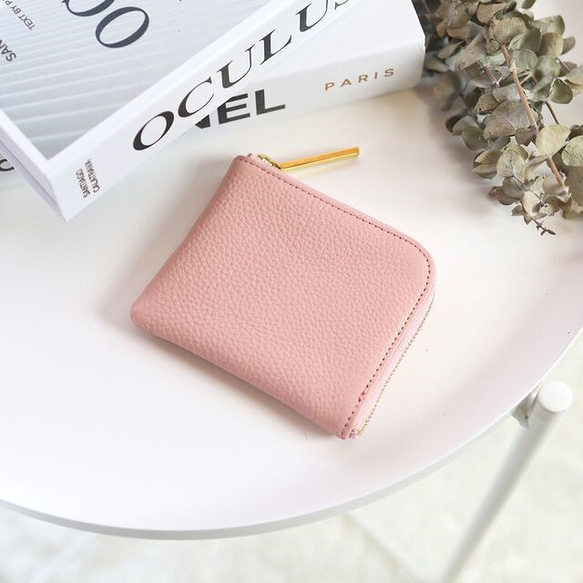 ピンク】高級感のある薄くて軽いコンパクトミニL字財布/コンパクト財布
