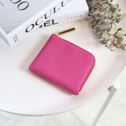 ビビットピンク】高級感のある薄くて軽いコンパクトミニL字財布