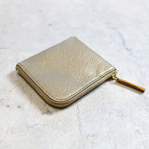 シャンパンゴールド】高級感のある薄くて軽いコンパクトミニL字財布