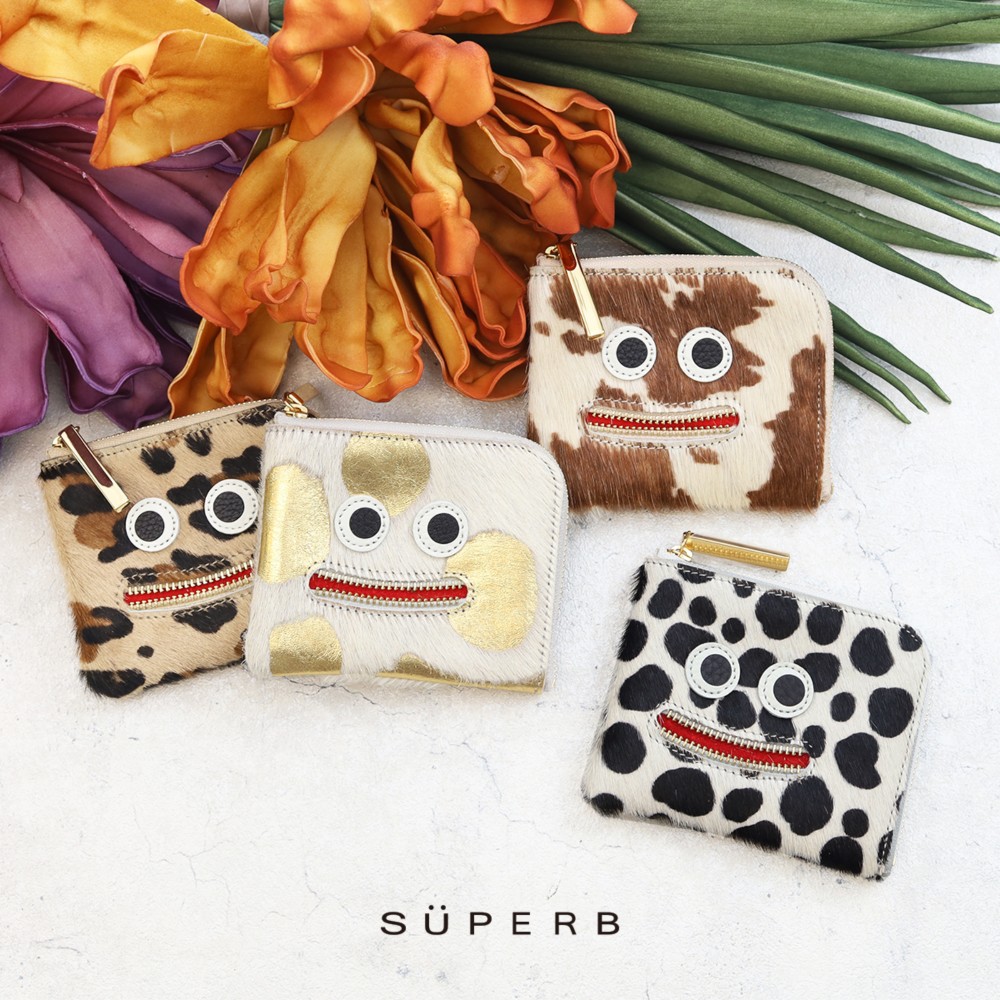 【毛付きニッコリmini/全11色】思わずニッコリ笑顔になってしまう/イタリアンレザーの高級感のある薄くて軽いミニ財布